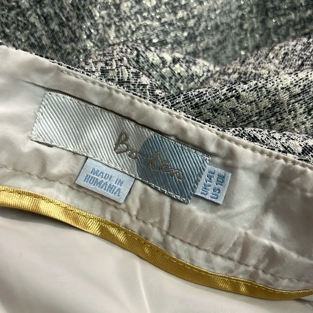 Boden Metallic Gold Navy & Cream Jacquard Pencil Skirt